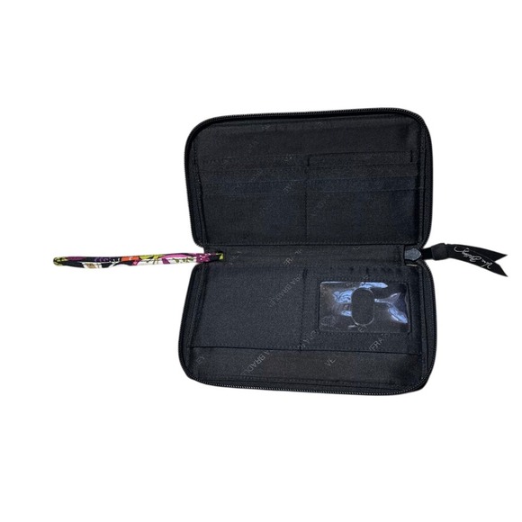 Vera Bradley Zip Around Wallet Black‎ Floral Quilted - Picture 3 of 4